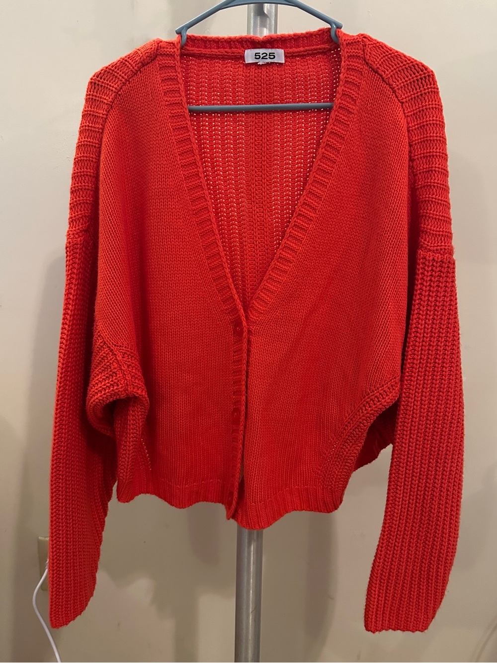 525 America Bright Red Open V-Neck Chunky Knit Cardigan